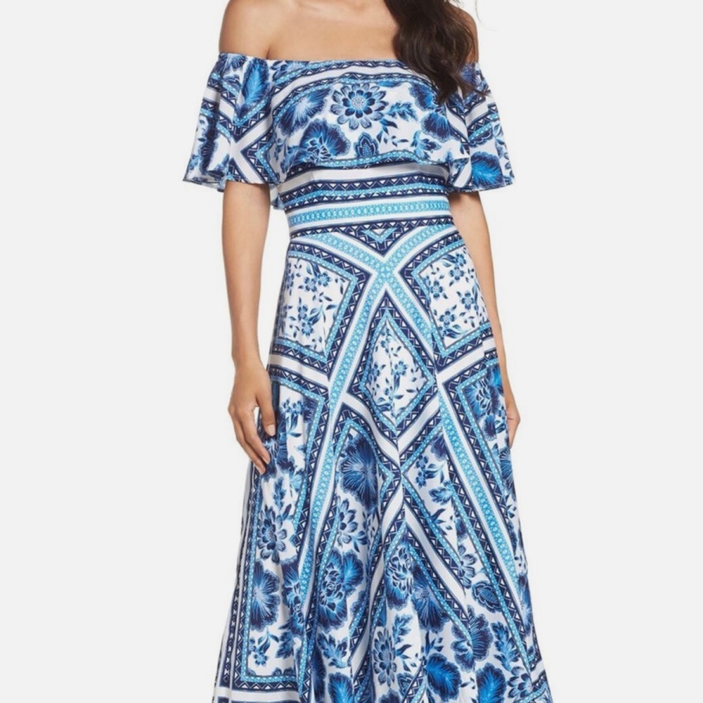 Eliza J Blue and White A-Line Skirt